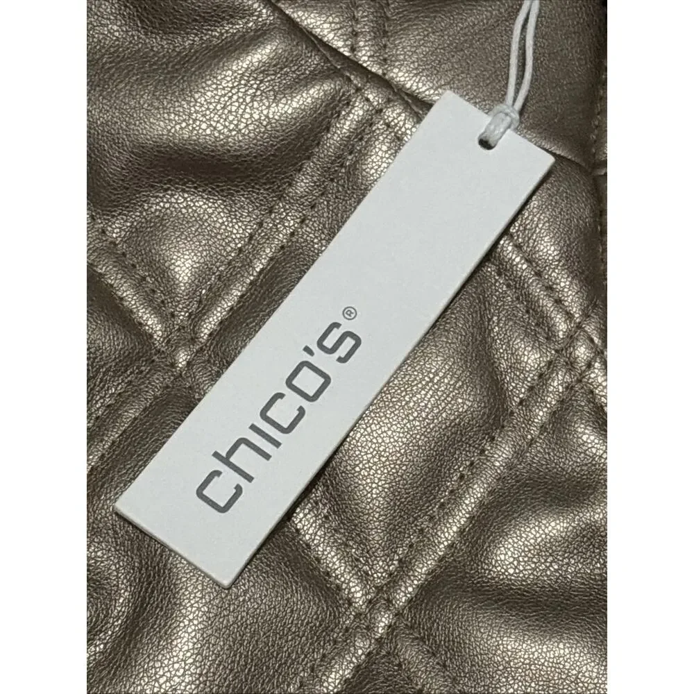 Chico's gold metallic diamond-quilted puffer vest Sparkly Side Panels Medium NWT